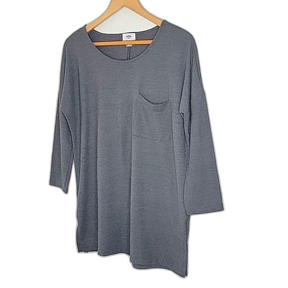 OLD NAVY Gray Casual 3/4 Sleeve Drop Shoulder Round Neckline Slits Shirt size SP - Picture 4 of 11